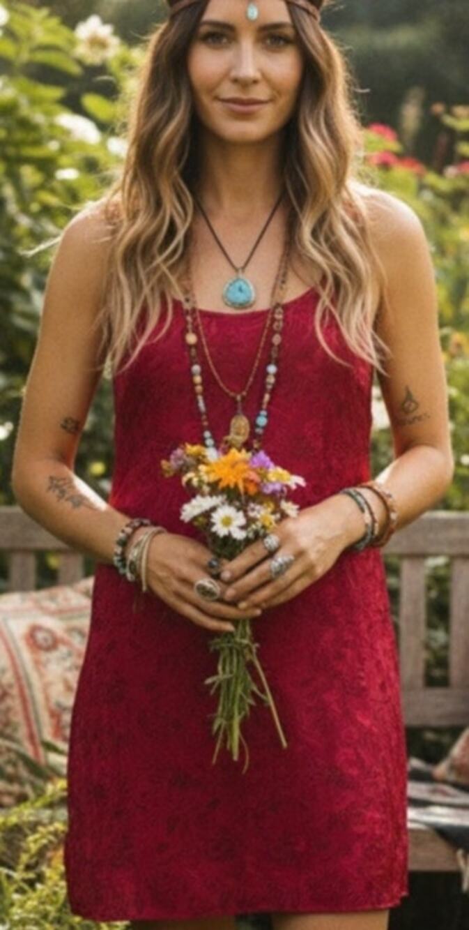 Sacred Threads Vibrant Red textured Satin Slip Dress